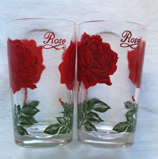 2 Boscul Peanut Butter Drinking Glasses Red Rose 12 oz & Hybrid Tea Rose 10  oz